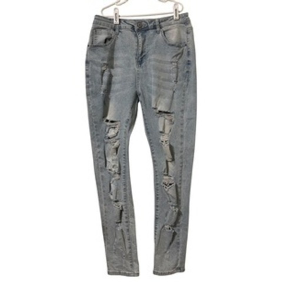 Mekool Distressed Skinny Jeans Women's Size M – Light Wash Ripped Denim‎